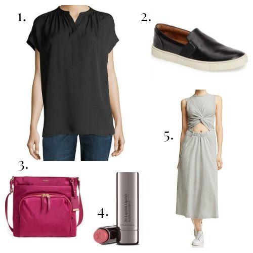 Vince Blouse - Frye Sneakers - Tumi Crossbody - Perricone MD Lipstick - T by Alexander Wang Dress