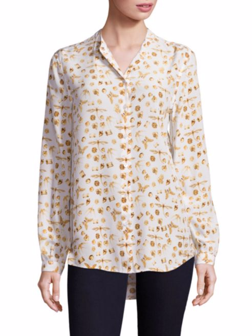 Equipment Henri Gems and Insect Print Silk Blouse