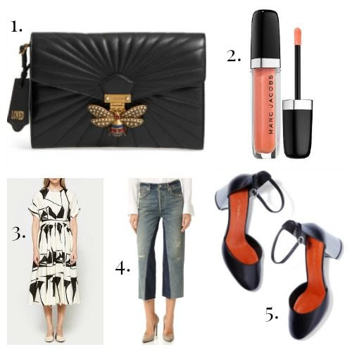 Gucci Clutch - Marc Jacobs Beauty Gloss - Black Crane Dress - Citizens of Humanity Jeans - 3.1 Phillip Lim Shoes