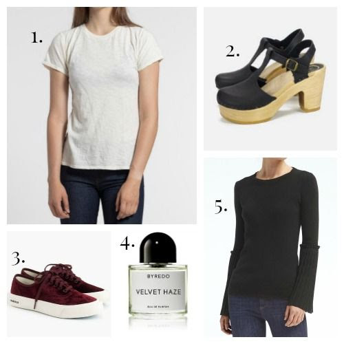 Industry Standard Tee Shirt - No. 6 Clogs - SeeVees for J.Crew Sneakers - Byredo Fragrance - Banana Republic Sweater