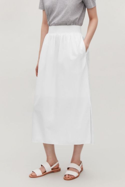 COS Wide-Elastic Cotton Skirt in White