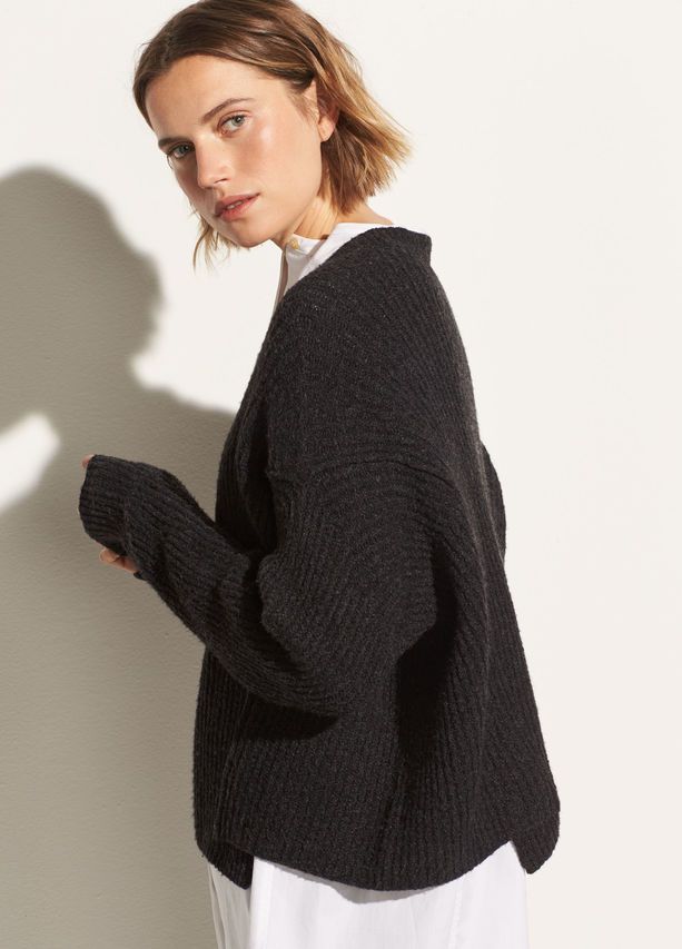 Vince Overlap Panel Crew Sweater in Heather Black